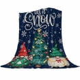thumbnail image 1 of Christmas Tree Gnome Flannel Blanket for Bed,Travel and Camping, Winter Snowflake Dark Blue Super Soft Cozy Blanket for All Seasons 32"x48", 1 of 6