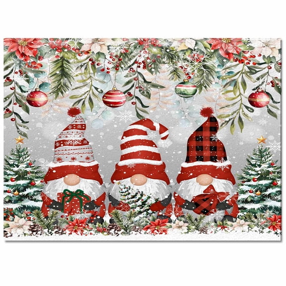 Christmas Tree Gnomes Area Rug 4x6ft Winter Snowflake Eucalyptus Leaves Gray Non-Slip Washable Square Rugs Soft Felt Indoor Floor Mat for Bedroom Kitchen Living Room Bathroom