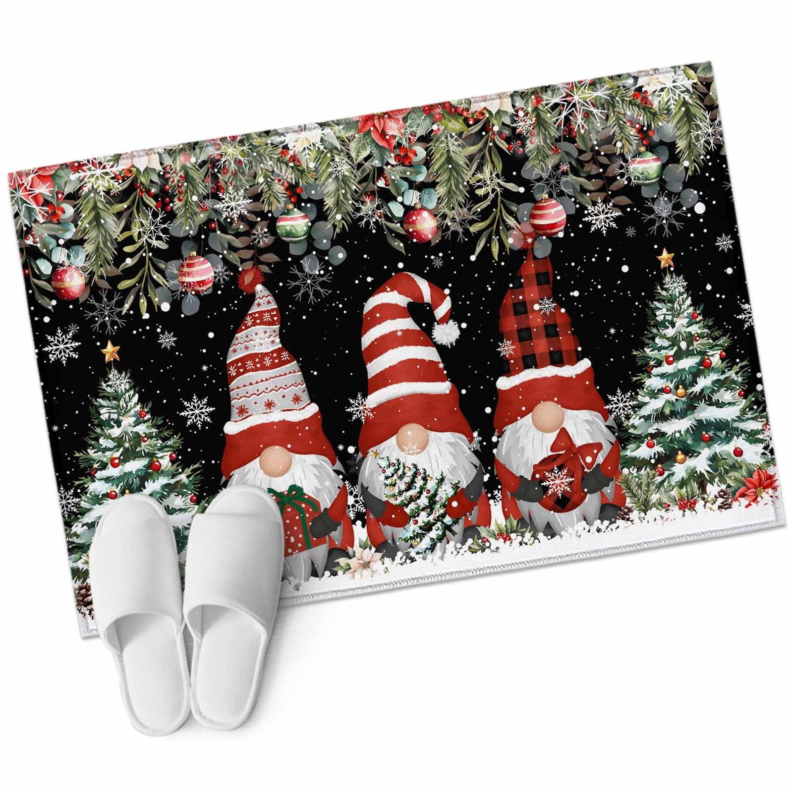 Christmas Tree Gnomes Area Rug 2x3ft Winter Snowflake Eucalyptus Leaves ...