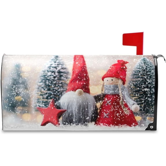 Christmas Tree Gnomes Mailbox Cover Magnetic Standard Size Winter Mailbox Covers Letter Post Box Cover Wrap Decoration Welcome Home Garden Outdoor 21" Lx 18" W