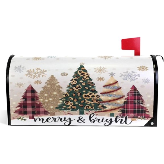 Christmas Tree Golden Magnetic Mailbox Covers Winter Snowflake Mailbox Cover Over Size Full Magnet Garden Yard Porch Mail Boxes Cover Holiday Decorations 25" L x 21" W