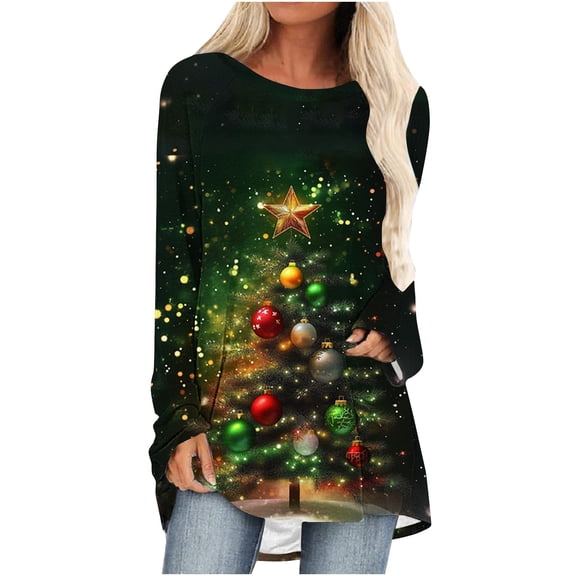 Christmas Tree Graphic Sweatshirt for Women Long Sleeve Pullover Holiday Tunic Tops Winter Casual Crewneck Sweater