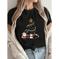 thumbnail image 1 of Christmas Tree Graphic Tee, Santa T-Shirt, Snowman Top, Print，Interesting design，Round neck，Cute，cotton，black，S-5XL, 1 of 5
