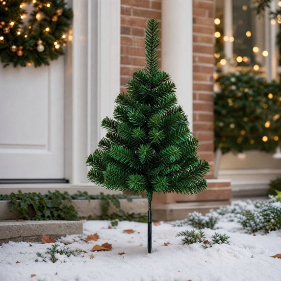Christmas Tree Ground-Stake Lights, Plastic Outdoor Holiday Decoration for Yard, Garden, Lawn, Porch and Walkway, Festive Illuminated Christmas Display