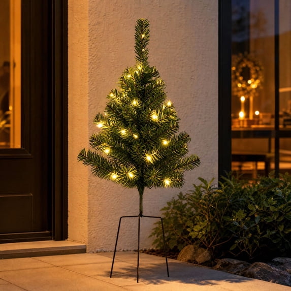 Christmas Tree Ground-Stake Lights, Plastic Outdoor Holiday Decoration for Yard, Garden, Lawn, Porch and Walkway, Festive Illuminated Christmas Display