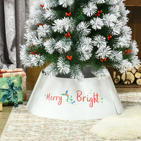 Christmas Tree HOMCOM 26 Inch Christmas Tree Collar Ring, Stand Cover for Decor, White,Flocked Christmas Tree