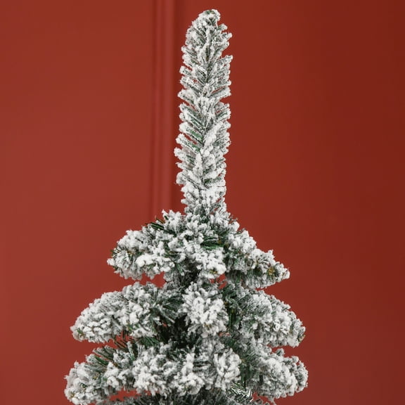 Christmas Tree HOMCOM 6' Tall Unlit Snow Flocked Artificial Christmas Tree, Slim Pencil Xmas Tree with Realistic Branches and 395 Tips, Green,Flocked Christmas Tree