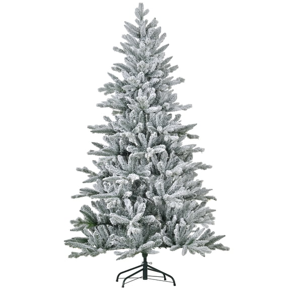 Christmas Tree HOMCOM 6ft Snow Flocked Artificial Christmas Tree with 994 Tips, Foldable Metal Stand, Easy Assembly, Hinged Xmas Tree for Home, Office, Holiday, Green,Flocked Christmas Tree