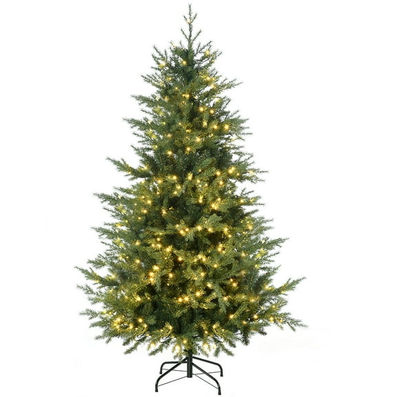 Christmas Tree HOMCOM 6ft Tall Prelit Artificial Christmas Tree Holiday Décor with 2328 Branches, 400 Warm White LED Lights, Auto Open, 8 Light Modes,Flocked Christmas Tree