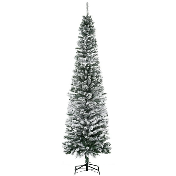 Christmas Tree HOMCOM 7.5' Tall Unlit Snow-Flocked Slim Artificial Christmas Tree with Realistic Branches and 738 Tips,Artificial Christmas Tree