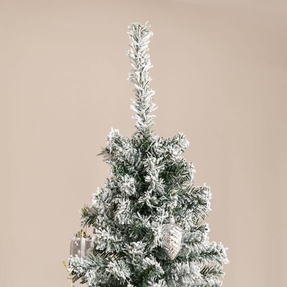 Christmas Tree HOMCOM 7.5' Tall Unlit Snow-Flocked Slim Artificial Christmas Tree with Realistic Branches and 738 Tips,Flocked Christmas Tree