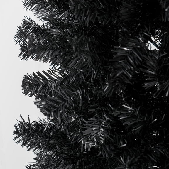 Christmas Tree HOMCOM 8ft Pencil Christmas Tree, Unlit Artificial Christmas Tree Slim Douglas Fir Xmas Tree with Realistic Branches, Halloween Tree with 1168 Tips, Black,Flocked Christmas Tree