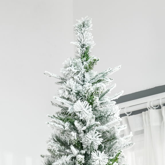 Christmas Tree HOMCOM 9' Unlit Snow Flocked Pine Artificial Christmas Tree with Realistic Branches and 1159 Tips, Green,Flocked Christmas Tree