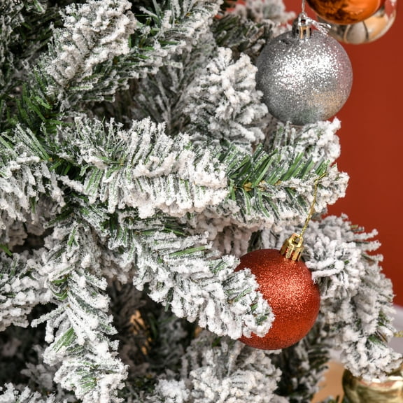Christmas Tree HOMCOM 9ft Unlit Snow-Flocked Slim Pine Artificial Christmas Tree with Realistic Branches and 1084 Tips,Flocked Christmas Tree