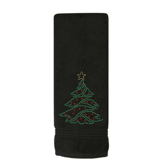 Sparkles Home  Rhinestone Christmas Tree Hand Towel Black