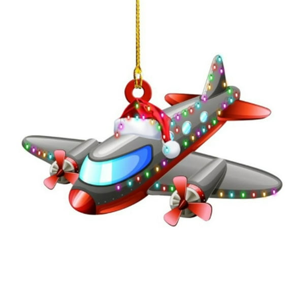 Christmas Tree Hanging Acrylic Decoration, Adorable Airplane Shaped Ornament With Festive Light Details And Santa Hat, Perfect For Holiday Decorating And Indoor Spaces To