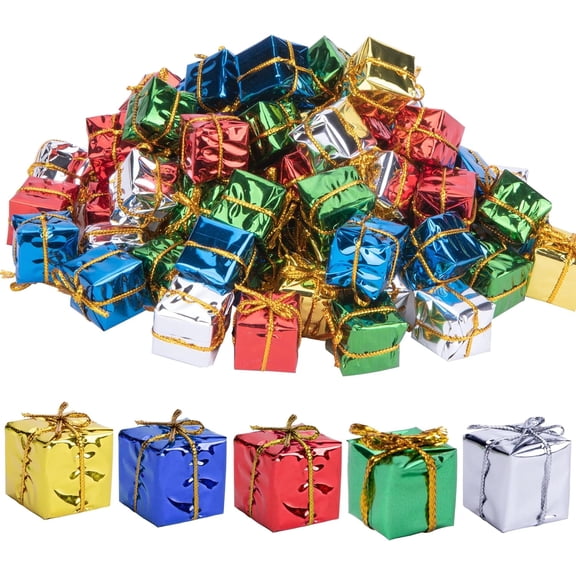 Christmas Tree Hanging Decorations,36 Pieces Mini Christmas Ornaments Foam Gift Box Shiny Metallic Wrapped Miniature Package Ornaments for Xmas Tree,Assorted Colors