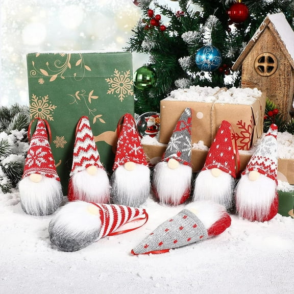 Christmas Tree Hanging Gnomes Ornaments- 8Pack Handmade Scandinavian Santa Elf Plush Ornaments- Hanging Christmas Tree Decorations Home Decor