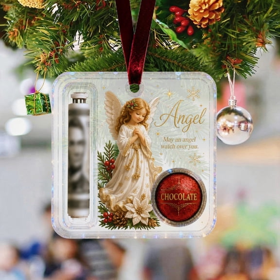 Christmas Tree Hanging Ornament with Gift Card Slot, 3.94in Clear Acrylic Holiday Pendant, New Year Surprise Keepsake for Kids, 1PC (Angel)