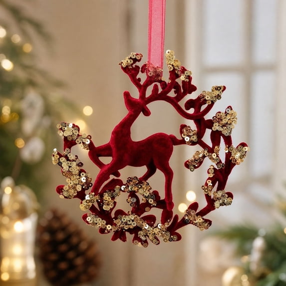 Christmas Tree Hanging Ornaments, Velvet Holiday Decorations with Pre-Attached Hanging Loop for Tree, Door Knobs, Mantel, Wall Hooks, Indoor Festive Display