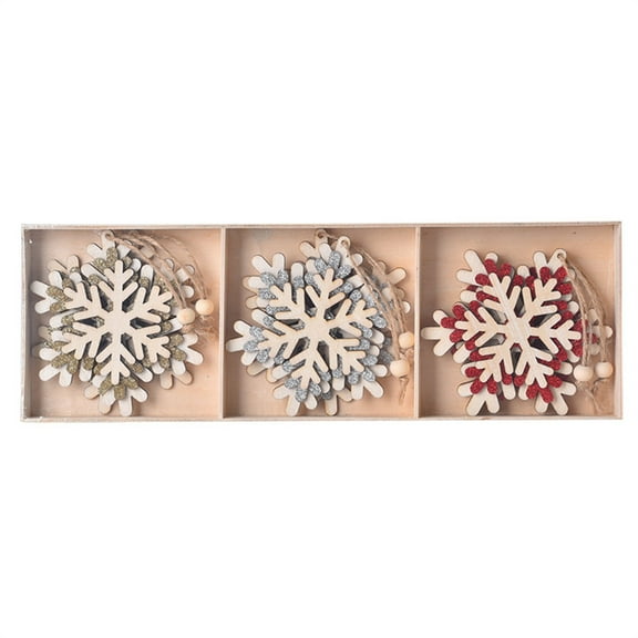Christmas Tree Hanging Snowflakes Pack Of 6 Wooden Ornaments Multiple Designs