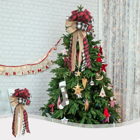 Christmas Tree Hangings Skegnu Large Lattice Sequins Ribbon Bow Christmas Decoration Scene Arrangement Christmas Tree Top Bow Chritmas Decor