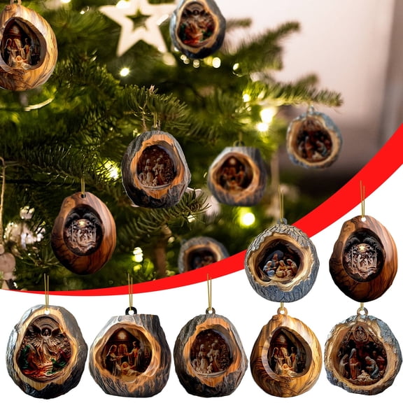 Christmas Tree Hole Ornaments, 3.15" Acrylic Xmas Pendant Round Religious Hanging Ornaments for Christmas Tree Decorations Home Holiday Festive Decor