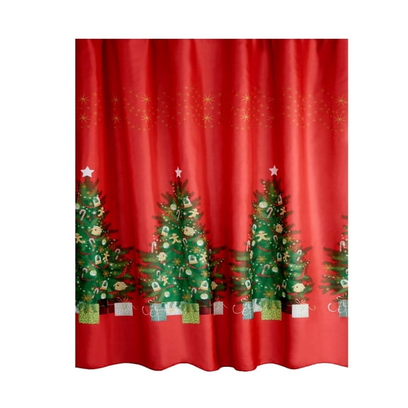 Avanti Linens Christmas Shower Curtain, White with Decorated Trees, 72" x 72", Polyester, Washable