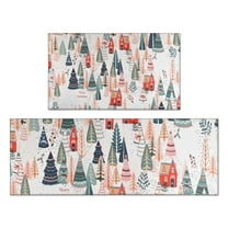 Christmas Tree and House Pattern Kitchen Rugs Sets Of 2,Anti Fatigue Kitchen Mat Rugs Non Slip Washable,Decorative Kitchen Floor Mats for Kitchen,Sink,Laundry,17"x30" 17"x47"