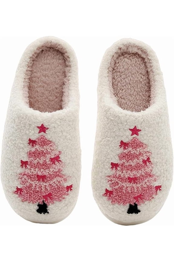 Christmas Tree House Slippers for Women Men Fluffy Soft Cozy Shoes Slip on Indoor Outdoor Slippers Christmas Gifts Size 8