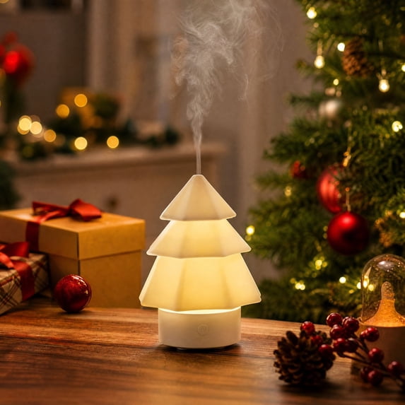 Christmas Tree Humidifier, Night Light Aroma Diffuser 3 in 1, Portable Desktop Mist Maker, Bedroom Office Tabletop Holiday Decor, Xmas Gift