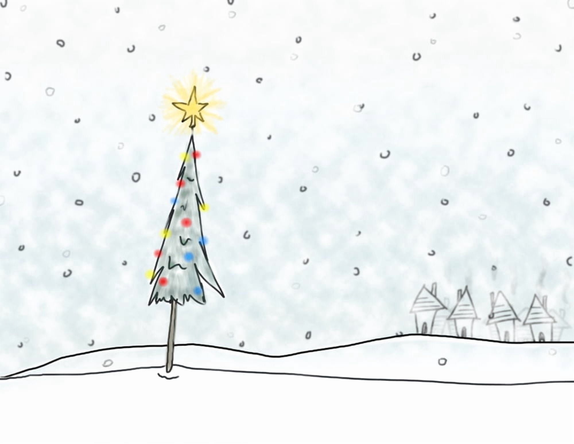 Christmas Tree In Snowfall Canvas Art - Daniel Sicolo Design Pics (17 x 13)