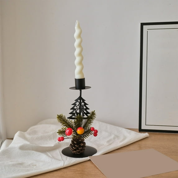 Christmas Tree Iron Candlestick Ornament - Holiday Metal Candle Holder for Valentine's Day, Festive Candle Stand for Romantic Table Christmas Decoration