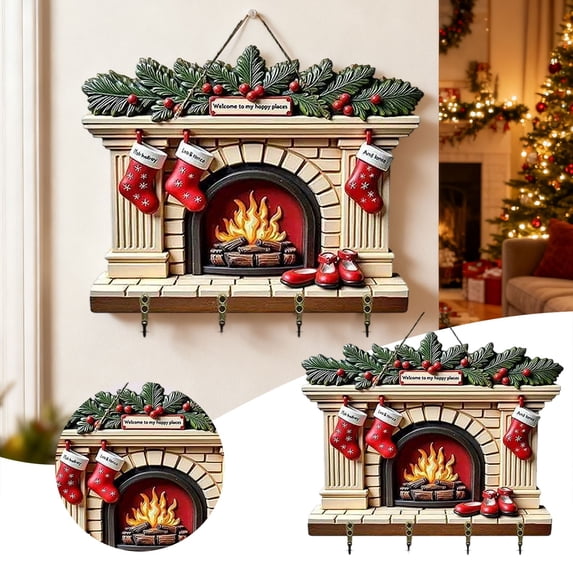 Christmas Tree Key Holder for Wall, 1 Count, 11.8 x 9.1 Inch, Festive Holiday Entryway Organizer, Wooden Seasonal Decor with Hooks, Xmas Gift for Home Front Door Winter Decoration Hanger
