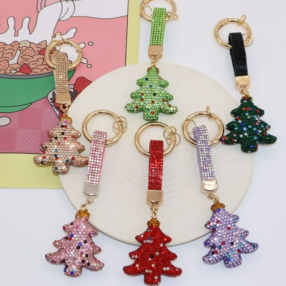 Christmas Tree Keychain Rhinestone Decorations Colorful Holiday Car Keys Accessories Bag Charms Cute Stocking Stuffer Gift for Women Men
