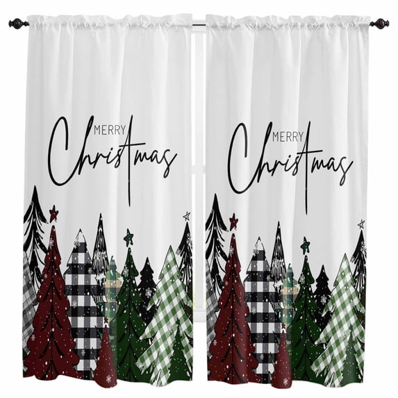 Christmas Tree Kitchen Curtain 2 Panels Curtains 72 Inch Length, Xmas Tree Watercolor Snowflake Curtains Rod Pocket Curtains Window Drapes Treatment Window Cafe Curtains