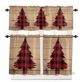 thumbnail image 1 of Christmas Tree Kitchen Curtains and Valances Set, Red Black Plaid Wood Stripes Texture Rod Pocket Window Valance 18 Inch Window Curtain Panels for Living Room Bedroom Laundry, 27.5x24in, 3 Pieces, 1 of 7