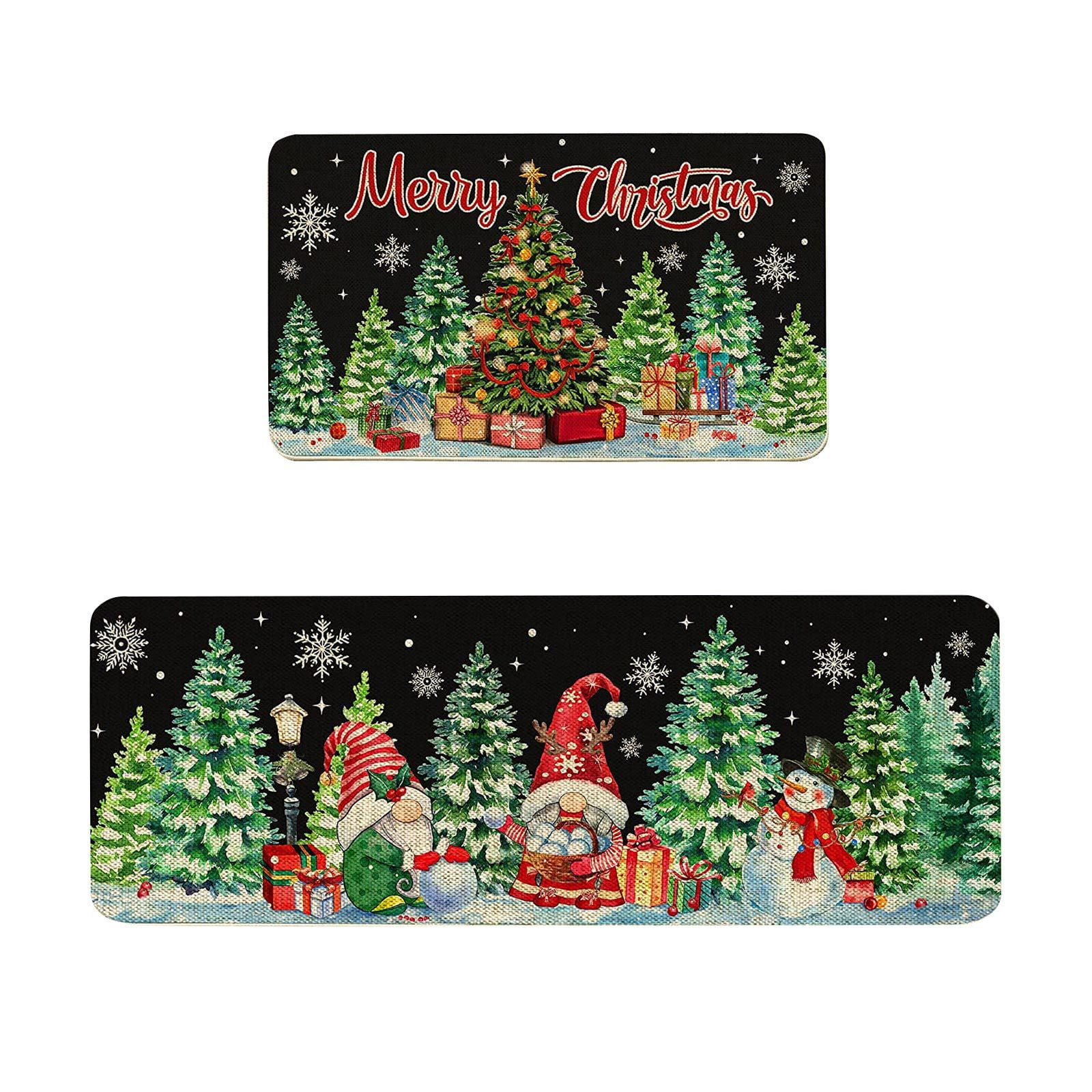Christmas Tree Kitchen Rugs Set of 2 Xmas Snowman Kitchen Mats Merry