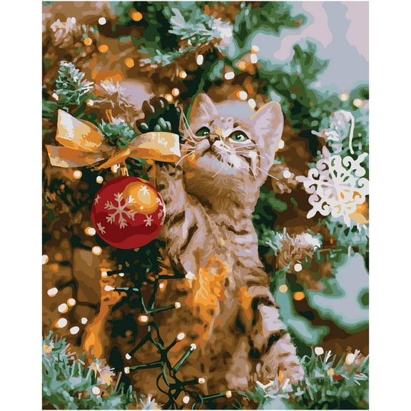 Christmas Tree Kitten Paint by Number Kit by Artist's Loft - Christmas Craft Kits
