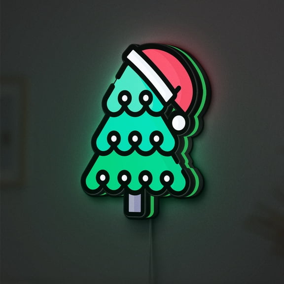 Christmas Tree LED Lightbox - Xmas Pine Forest Decor, Custom Led Sign for Home Office Shop Decor (Height 16 inch, 40cm)