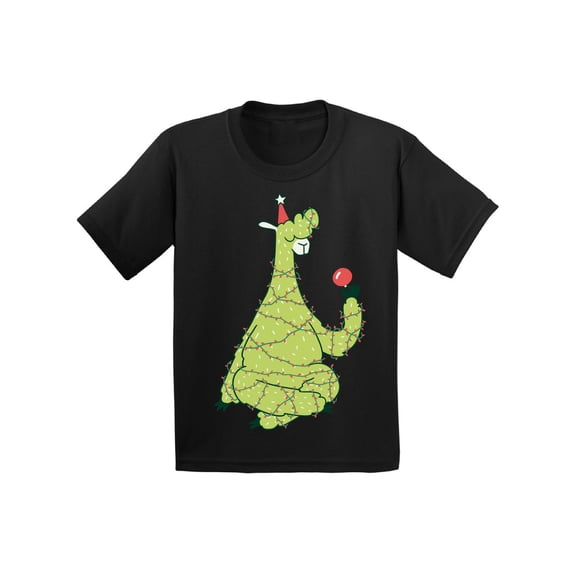 Christmas Tree Lama Shirt for Kids Xmas T-Shirt for Boys Girls Children Llama Tee Holiday Outfit