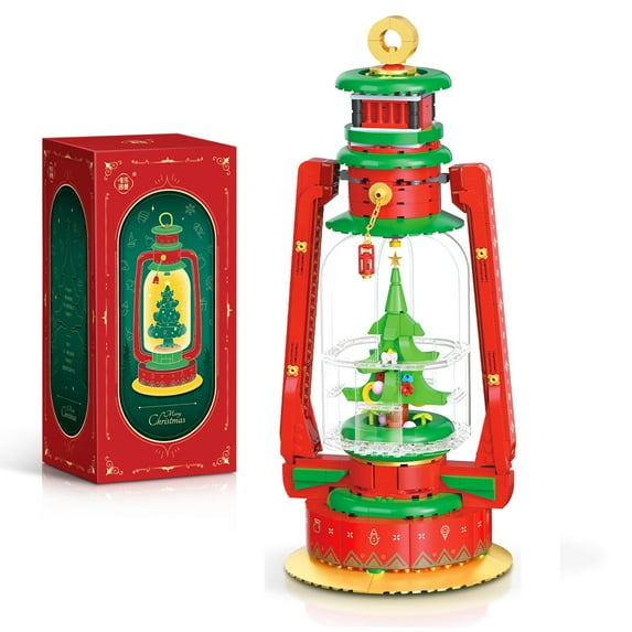 Christmas Tree Lantern Building Kits for Kids - DIY Building Block Swirling Glitter Box, Educational Learning Building Toys, LED Lighted Christmas Tree Scene Bricks Toy Gifts for Boys Girls, 806PCS