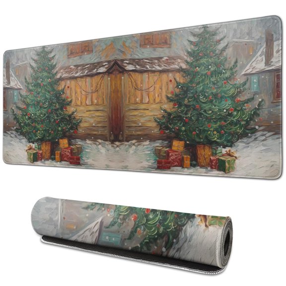 Christmas Tree Large Gaming Mouse Pad Extended Desk Mouse Pad with Stitched Edges, Non-Slip Base, Water Resist Keyboard Pad for Gamer, Office & Home, 31.5 X 11.8 in