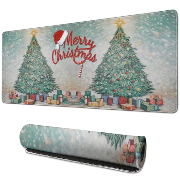 Christmas Tree Large Gaming Mouse Pad Extended Mouse Pads with Stitched Edges, Non-Slip Base, Water Resist Keyboard Pad for Gamer, Office & Home, 31.5 X 11.8 in