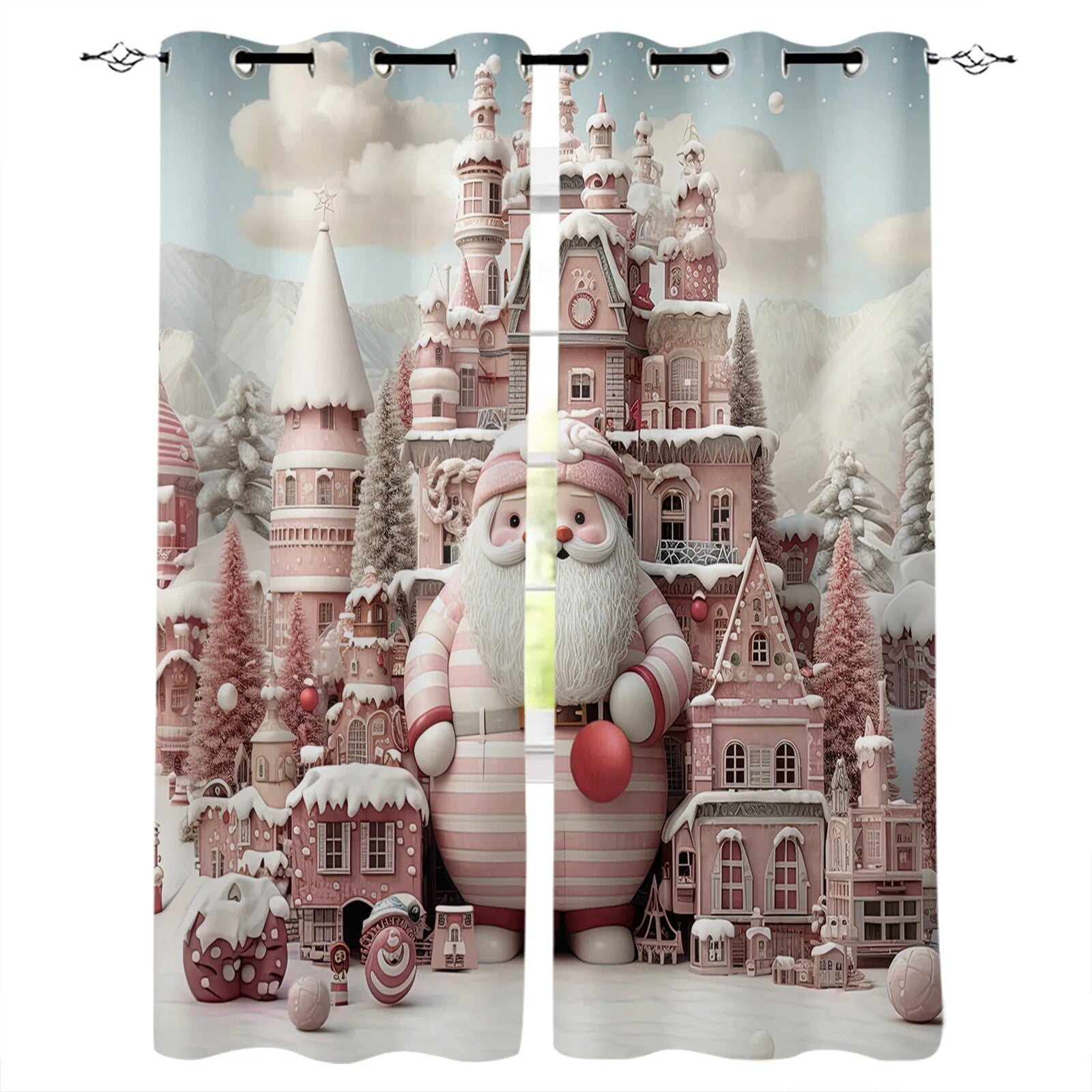 Christmas Tree Leaves Green Red Curtains For Living Room Kids Bedroom