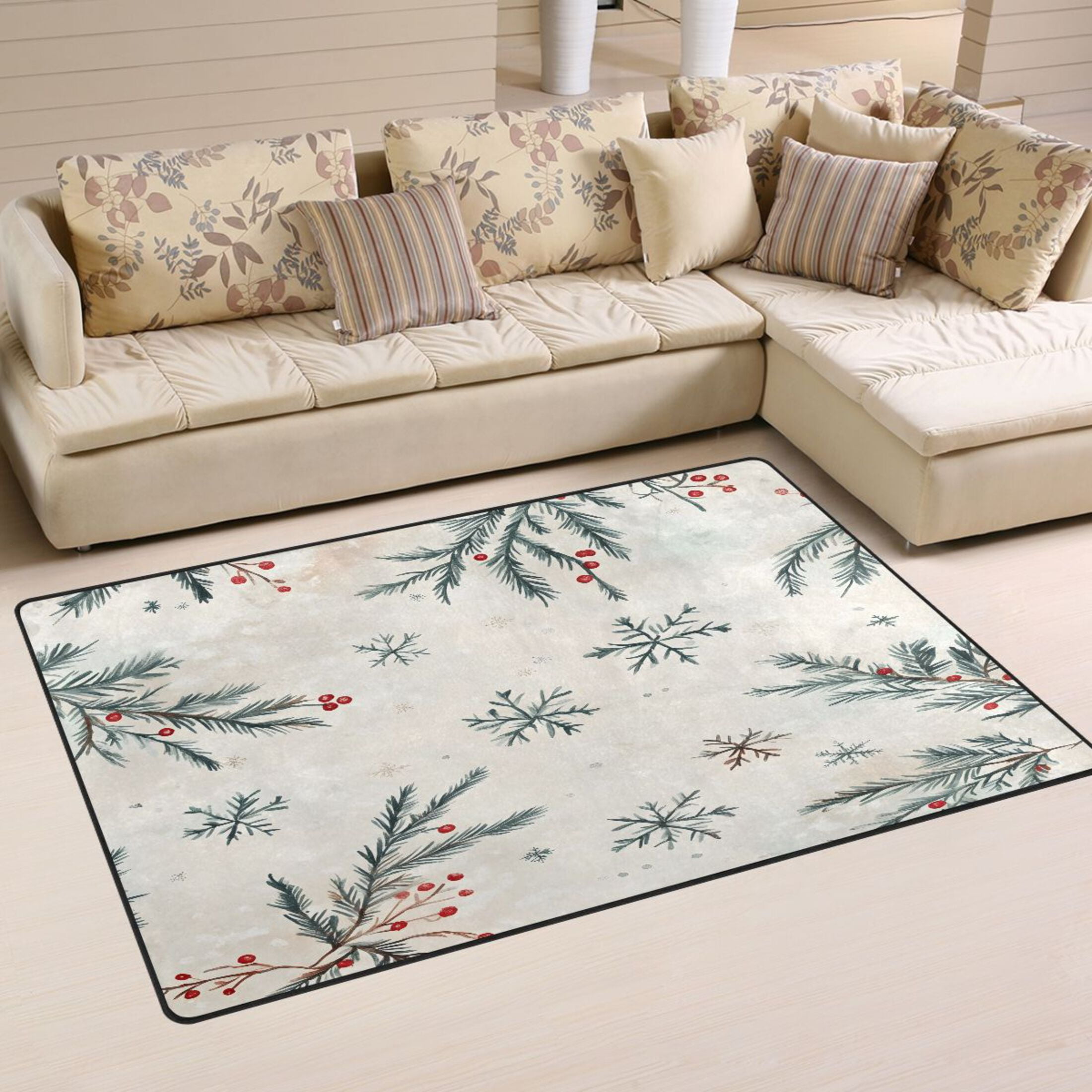 Ployester Rug Christmas Tree Leaves Soft Polyester Area Rug 60''x39'', Non Slip ...