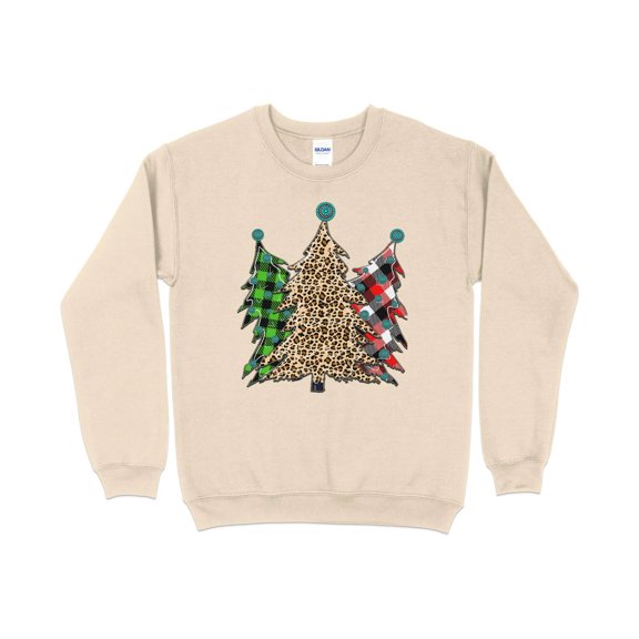 Christmas Tree Leopard Plaid Sweatshirt, Womens Cute Christmas Sweater, Christmas Holiday Party Pullover, Leopard Print Crewneck Knit