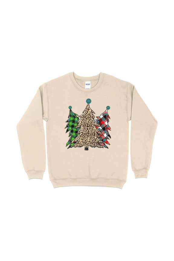 Christmas Tree Leopard Plaid Sweatshirt, Womens Cute Christmas Sweater, Christmas Holiday Party Pullover, Leopard Print Crewneck Knit