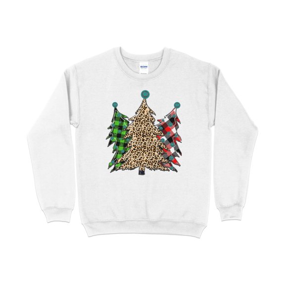 Christmas Tree Leopard Plaid Sweatshirt, Womens Cute Christmas Sweater, Christmas Holiday Party Pullover, Leopard Print Crewneck Knit