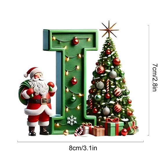Christmas Tree Letter Decoration Pendant with Santa and Xmas Tree, Personalized Alphabet Christmas Ornaments for Xmas Tree Hanging Decor